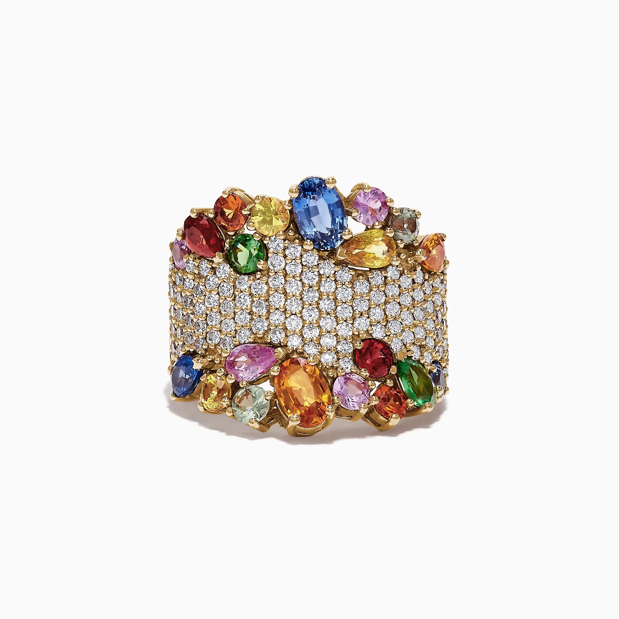 9.55ct Multi-cut Rainbow Sapphire&Diamond Cocktail Ring