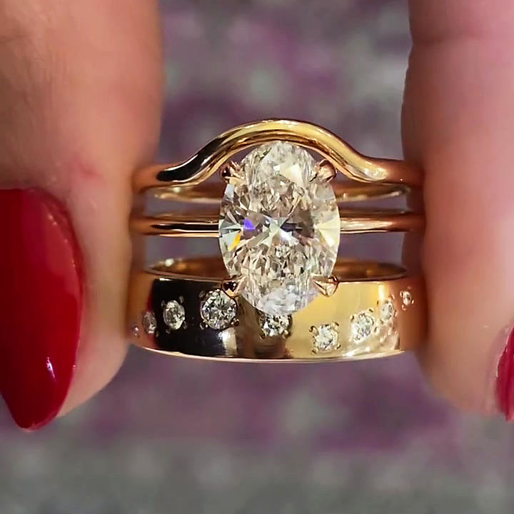 3ct Oval Cut White Sapphire Wedding Set/3pcs