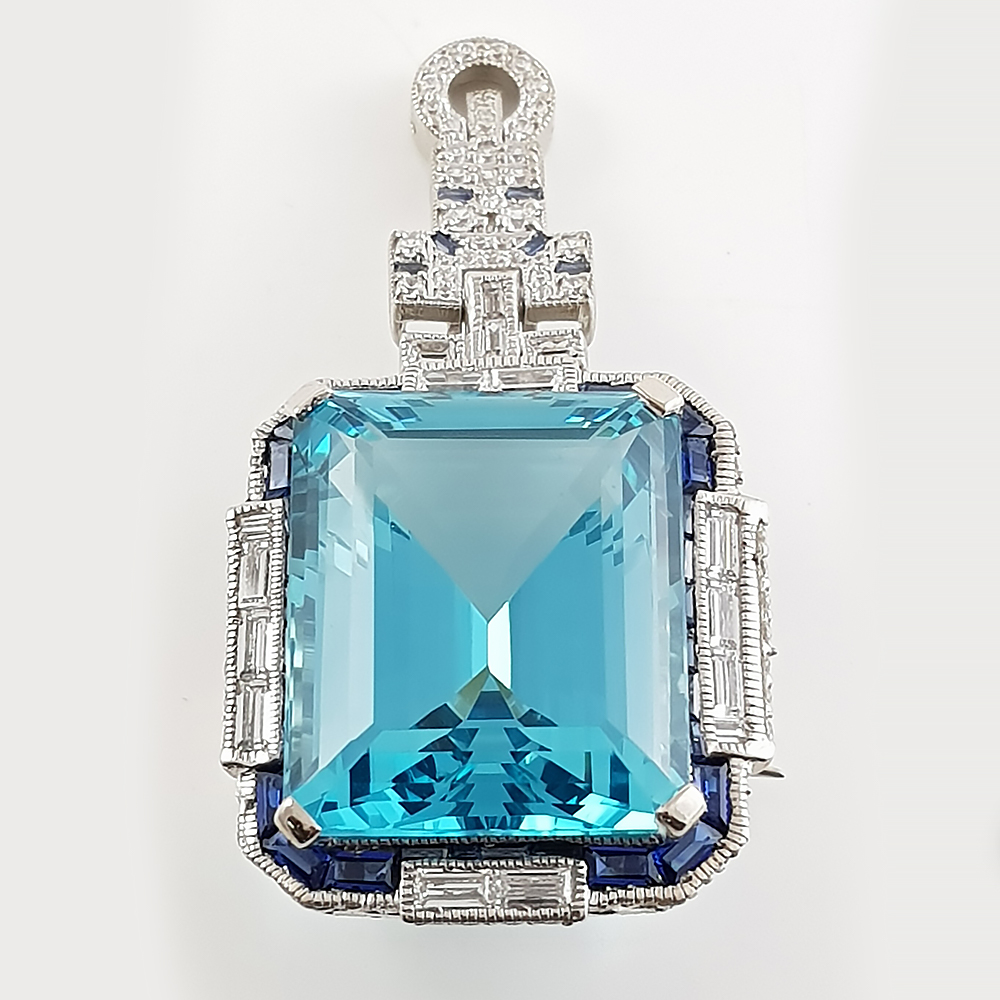 Asscher Cut Aquamarine Sapphire Royal Brooch