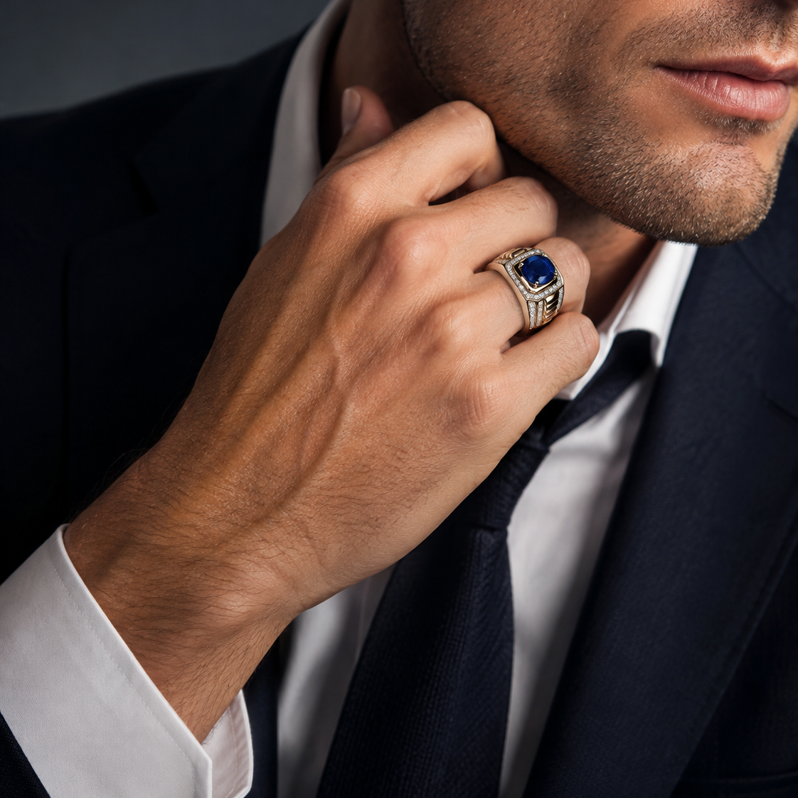 5ct Round Cut Blue / Black Sapphire Men's Ring(2 Color Options)