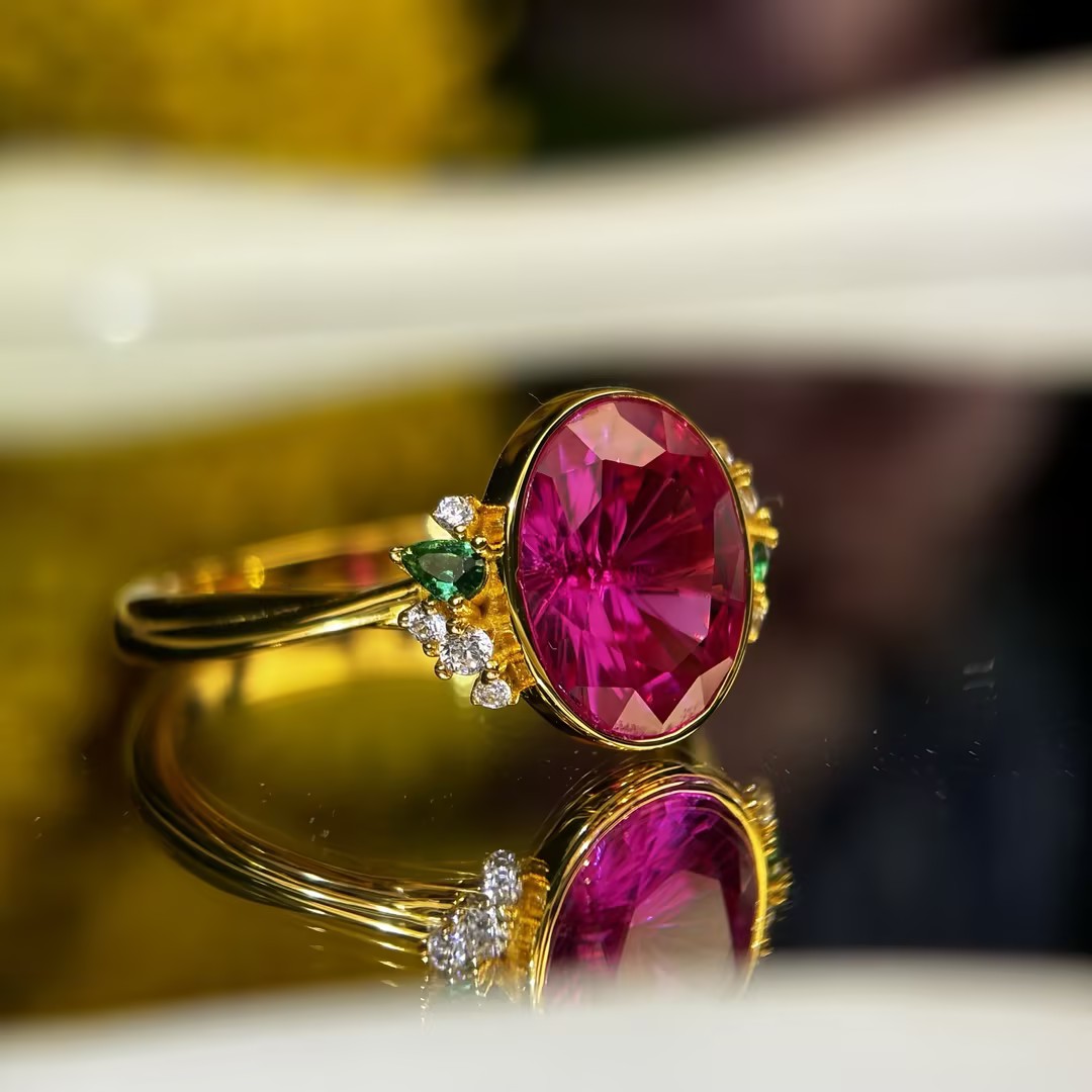 Art 3.74ct Firework Cut Rubellite Sapphire Engagement Ring
