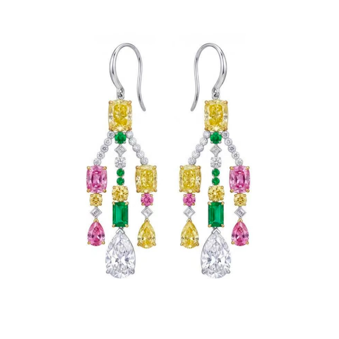 Original Design - Mixed Cut Colored Sapphire Dangle Earrings