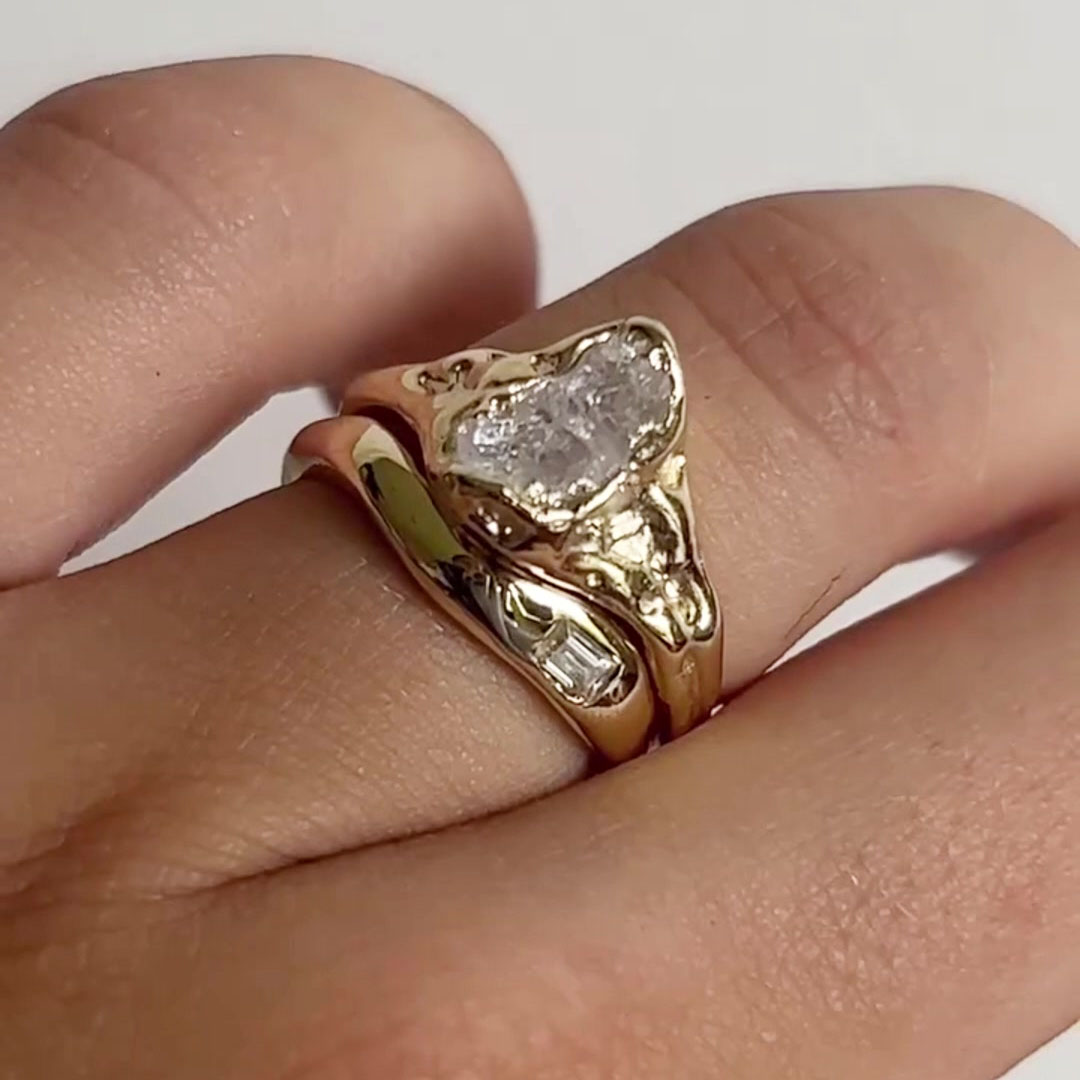 Art Deco 3.85ct Irregular Cut White Sapphire Wedding Set