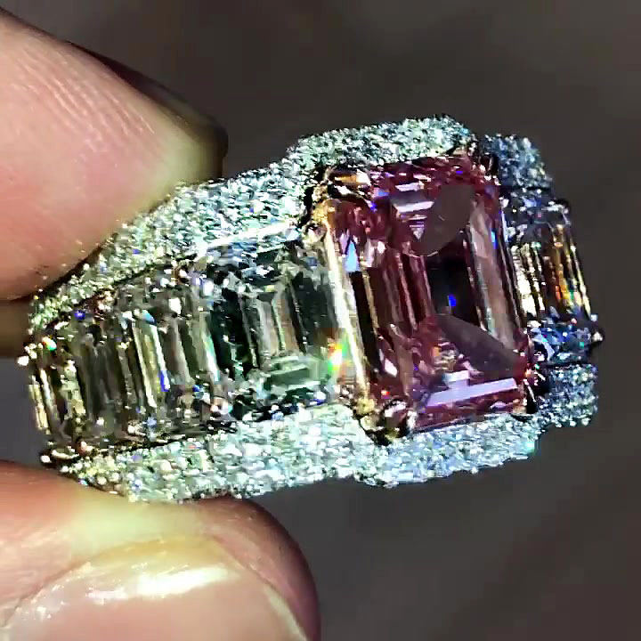 4ct Emerald Cut Pink Sapphire Men's Engagement Ring