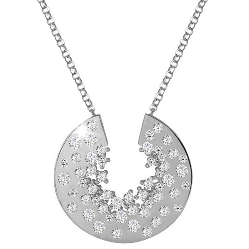 Round Cut White Sapphire Scattered Diamond Discs Necklace