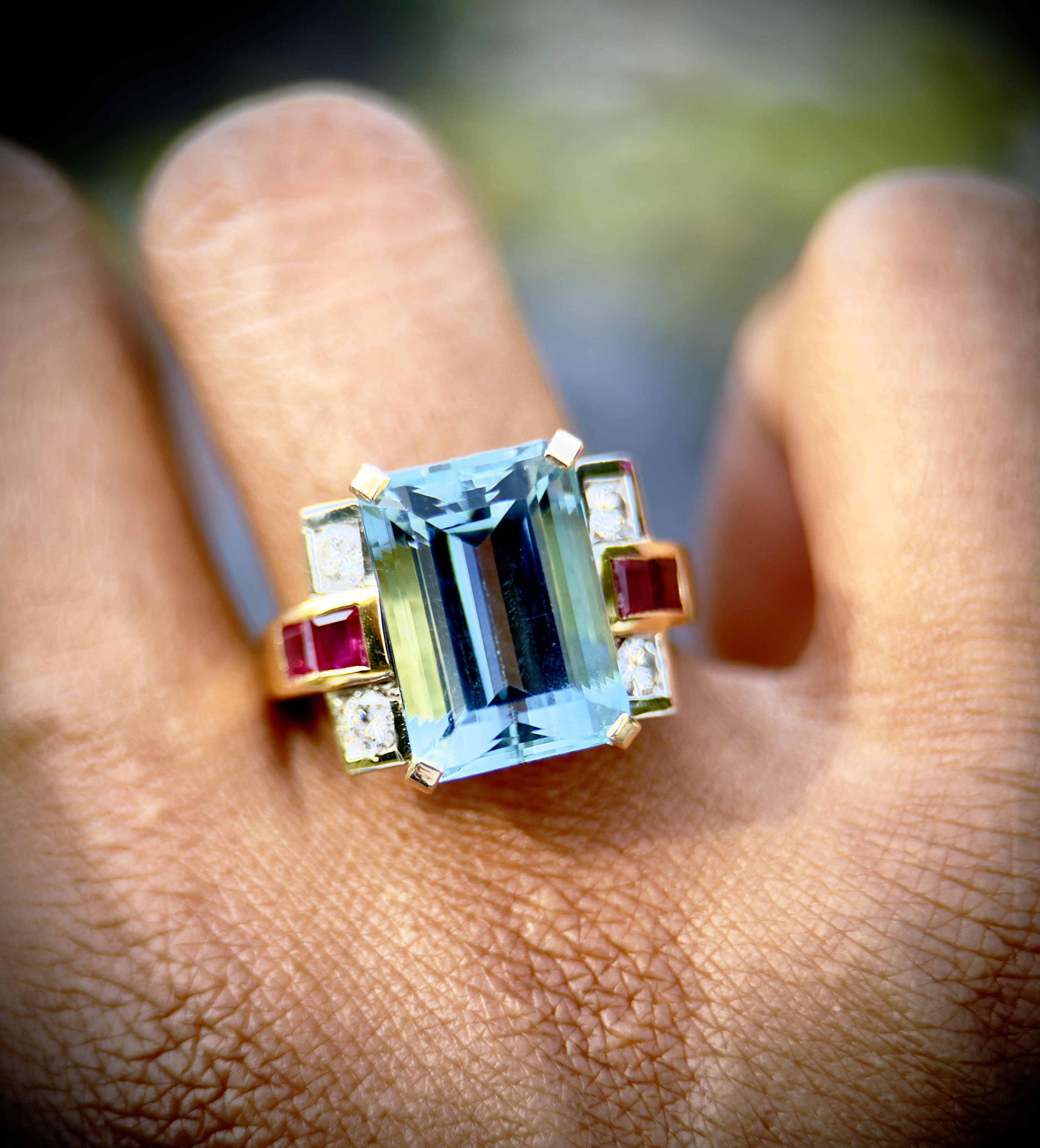 7ct Art Deco Emerald Cut Aquamarine Sapphire Engagement Ring