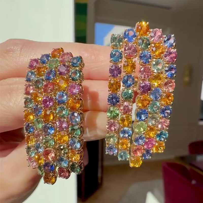 Round Cut Multi-Gemstone Drop Earrings