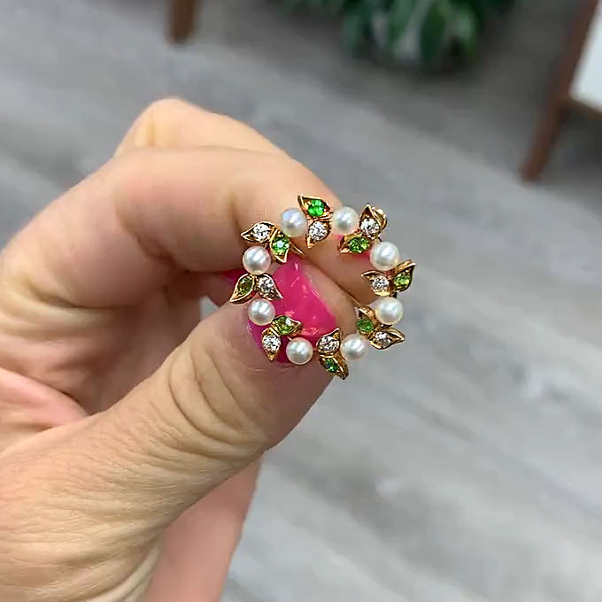 Round Cut Peridot Sapphire Pearl Brooch