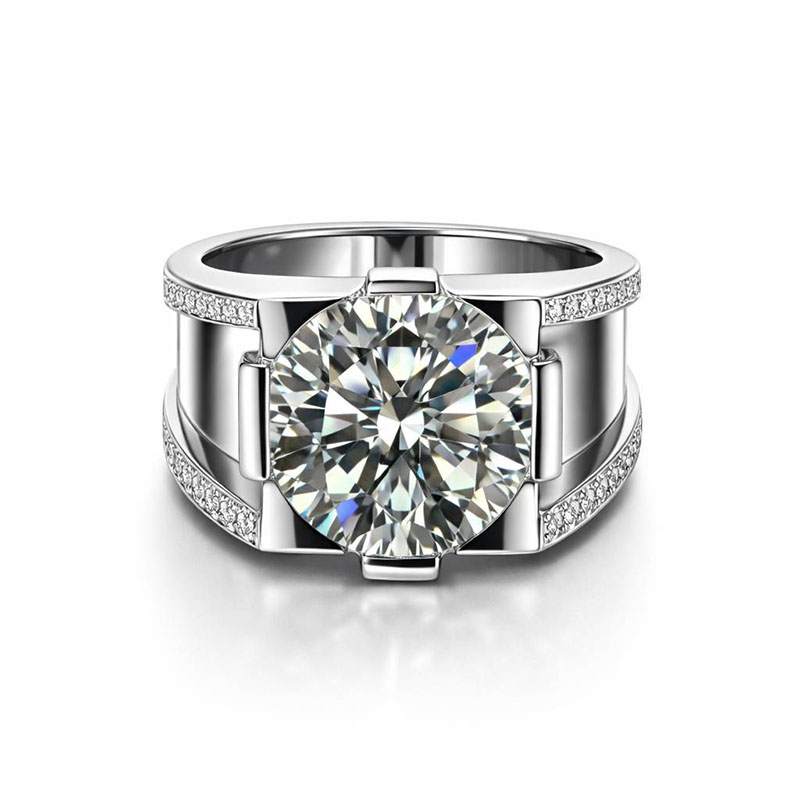 Classic 3.5ct Round Cut White Sapphire Men's Engagement Ring