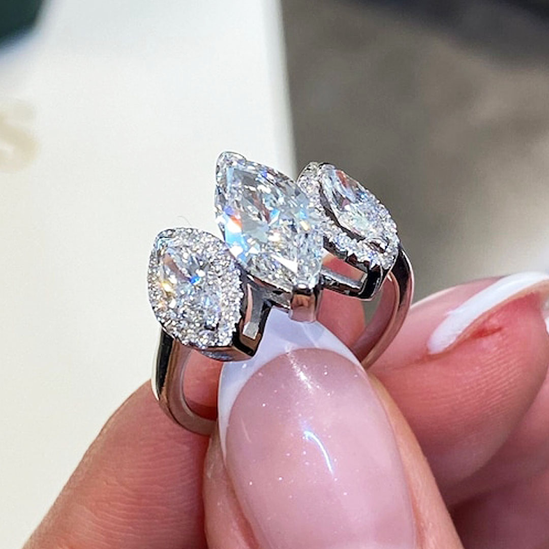 6.25ct Three-stone Pear Cut White Sapphire Eternity Ring