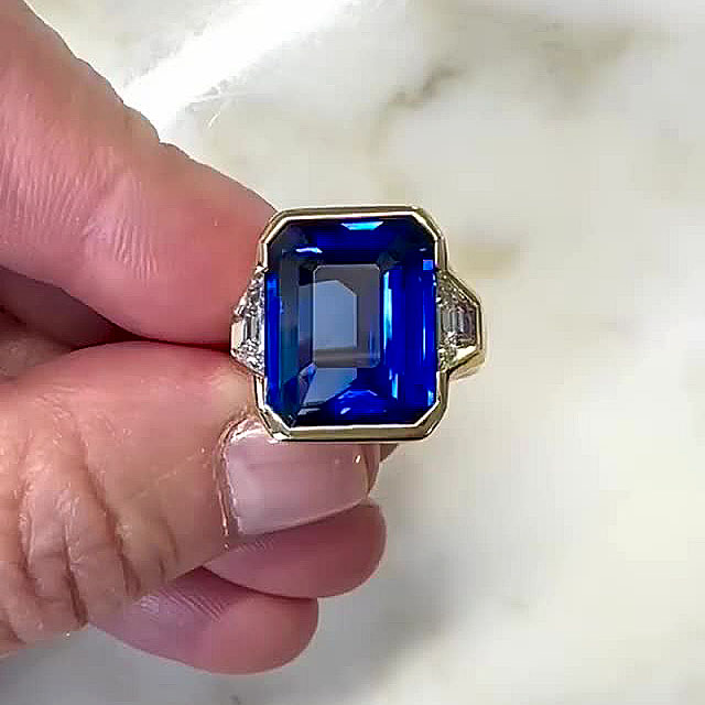 7ct Three-Stone Emerald Cut Blue Sapphire Engagement Ring