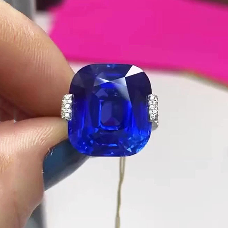 4ct Cushion Cut Blue Sapphire Engagement Ring