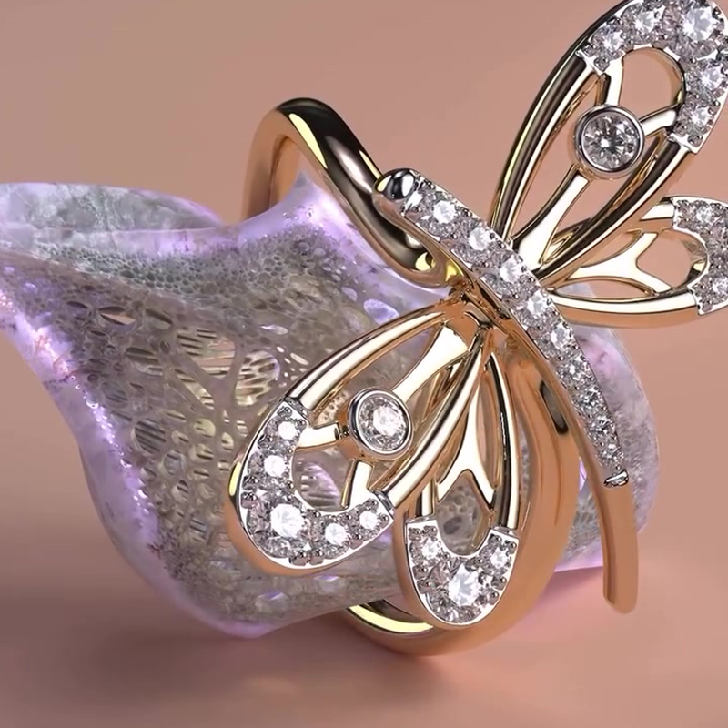 14K Yellow Gold Butterfly Pavé White Sapphire Wedding Band