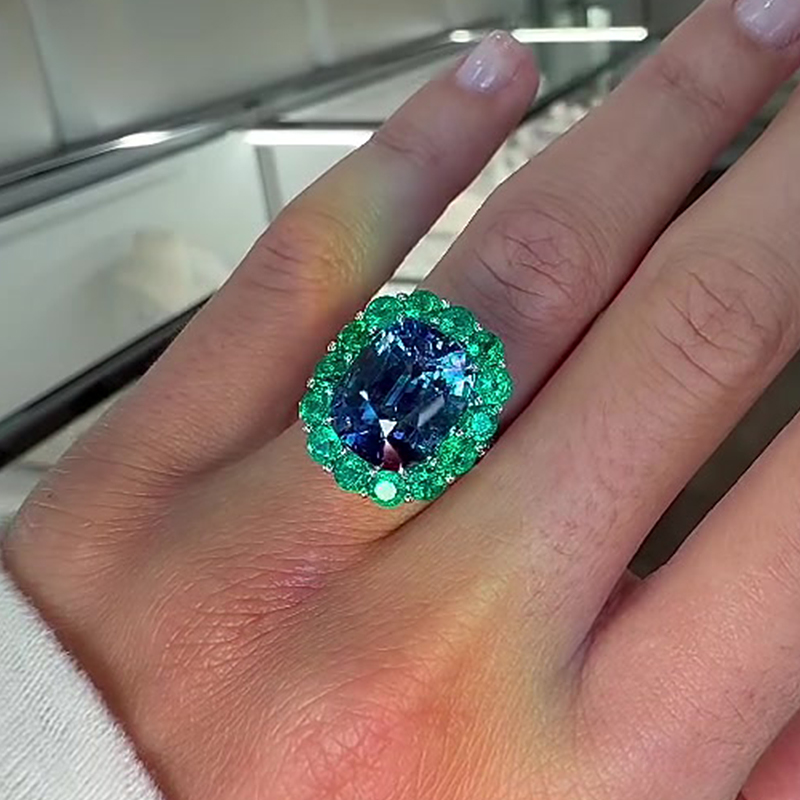 Halo 4ct Cushion Cut Blue Sapphire Engagement Ring