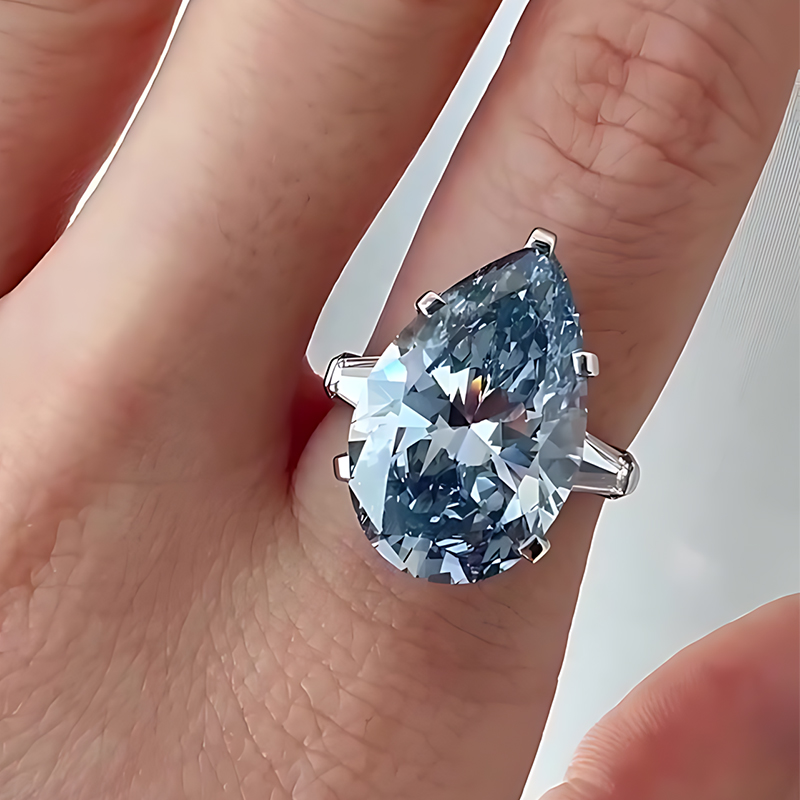 7ct Pear Cut Aquamarine Three-stone Ring