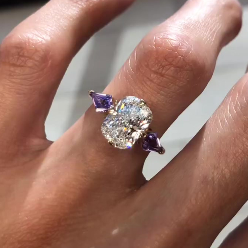 Three Stone 7ct Cushion Cut White Sapphire Engagement Ring