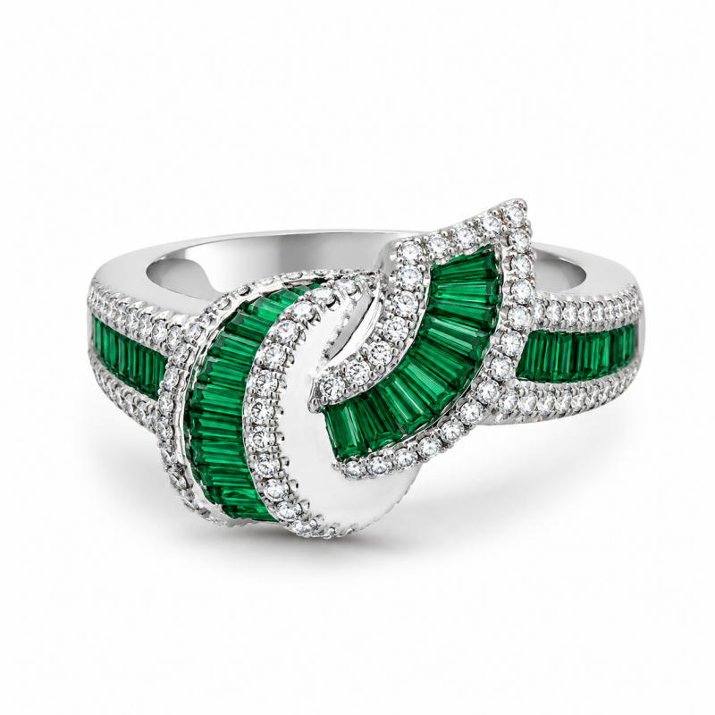 Fashion 7.25ctw Baguette Cut Green / White Sapphire Tight Knot Wedding Band(2 Color Options)