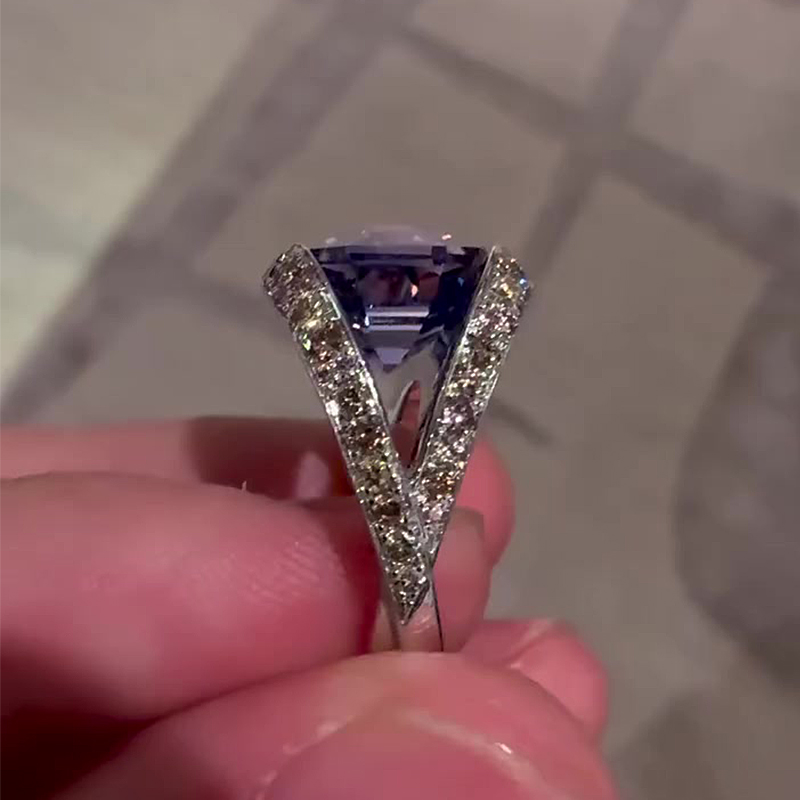 2.8ct Radiant Cut Purple Sapphire Openwork Engagement Ring for Men