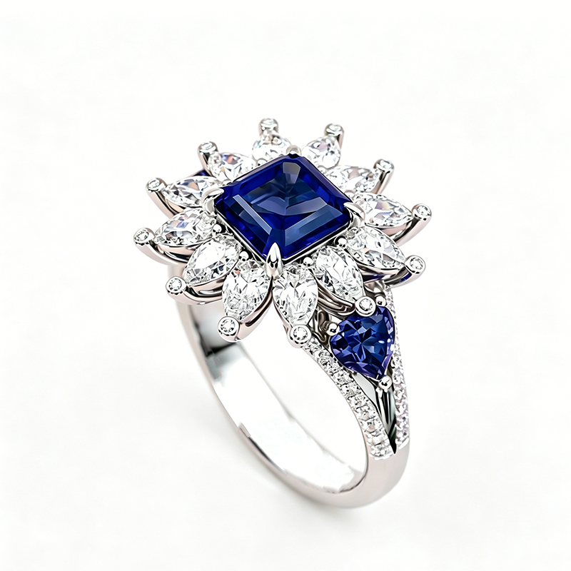 3.25ct Asscher Cut Sapphire Halo Cocktail Ring