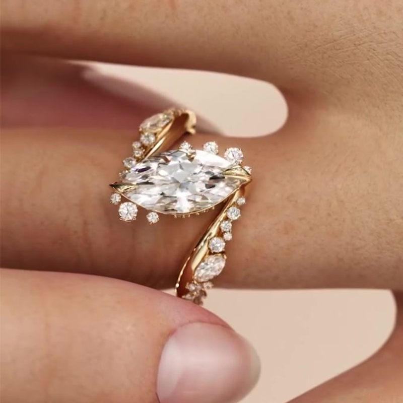 Bypass Design 3ct Marquise Cut White Sapphire Engagement Ring