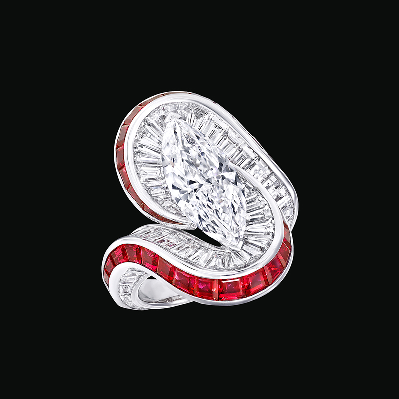 Invisible Setting 5ct Marquise Cut White Sapphire Swirling Ring