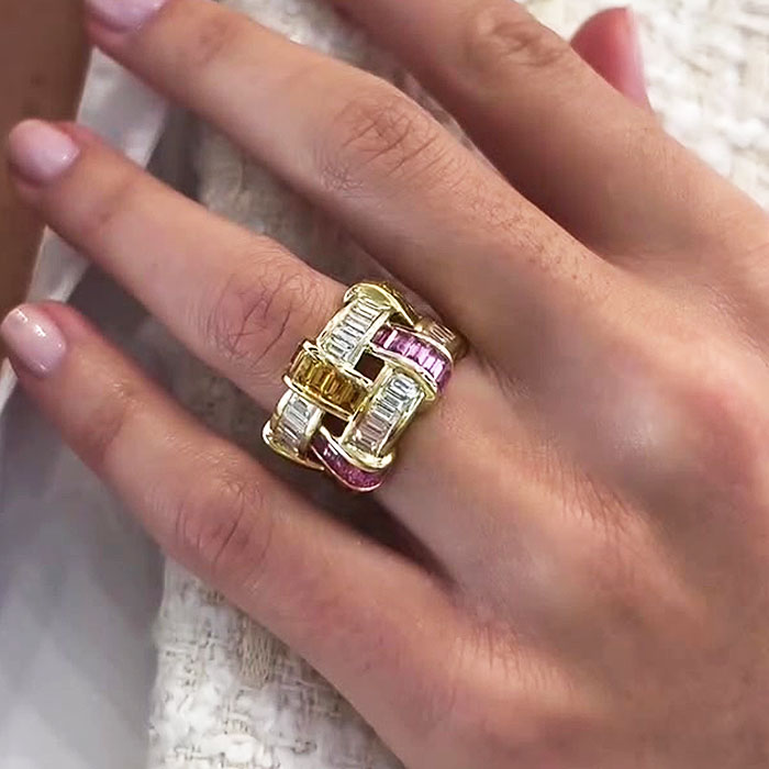 Fashion Emerald Cut Three-tone Multi-color Set/3pcs