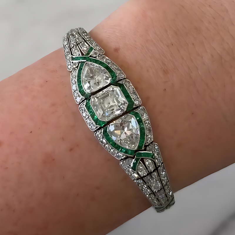 Art Deco Asscher & Shield Cut White Sapphire Bracelet