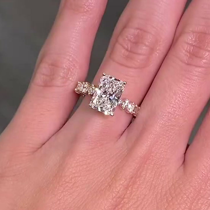2ct Under Halo Emerald Cut White Sapphire Engagement Ring