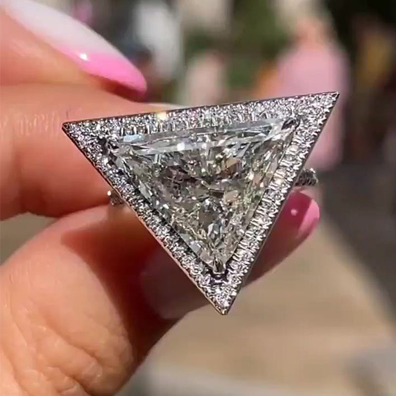 Triangular Shank Diamond Accented White Sapphire Ring