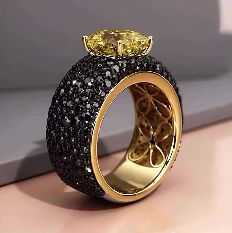 7ct Cushion Cut Yellow Sapphire Pave Setting Ring