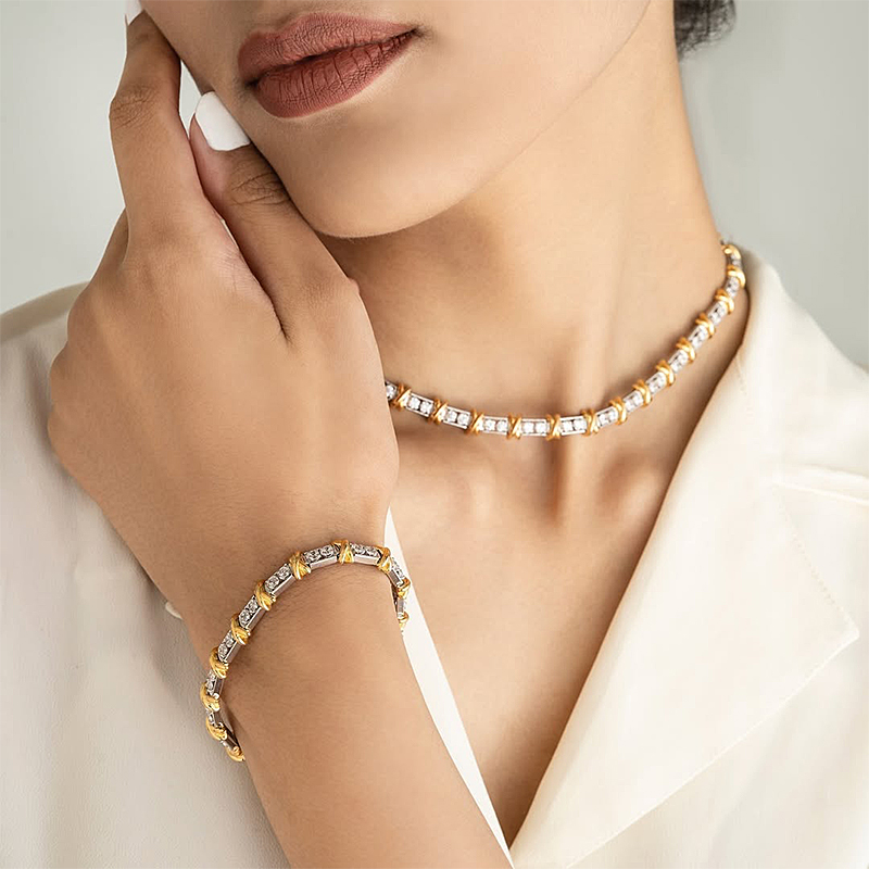 X Link Round Cut White Sapphire Necklace