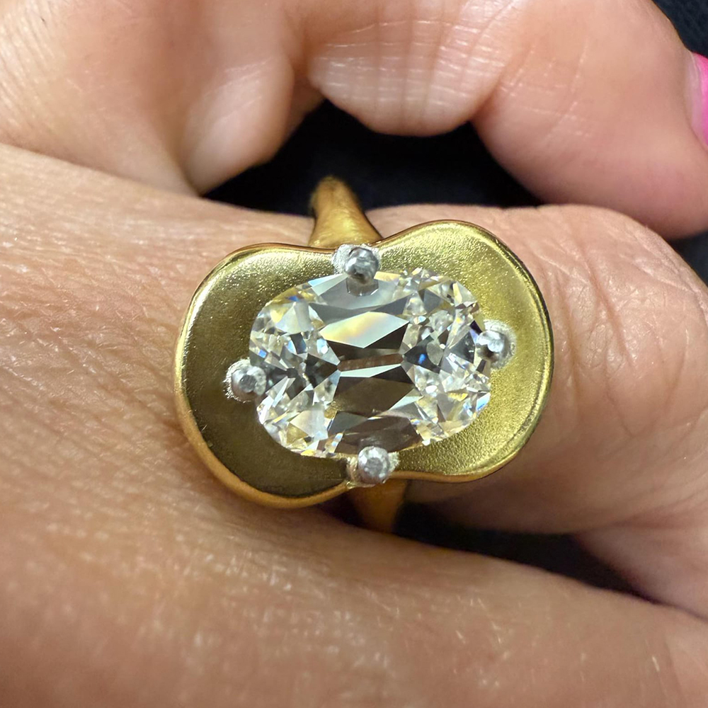 3.05ct Old Mine Cushion Cut White Sapphire Solitaire ring