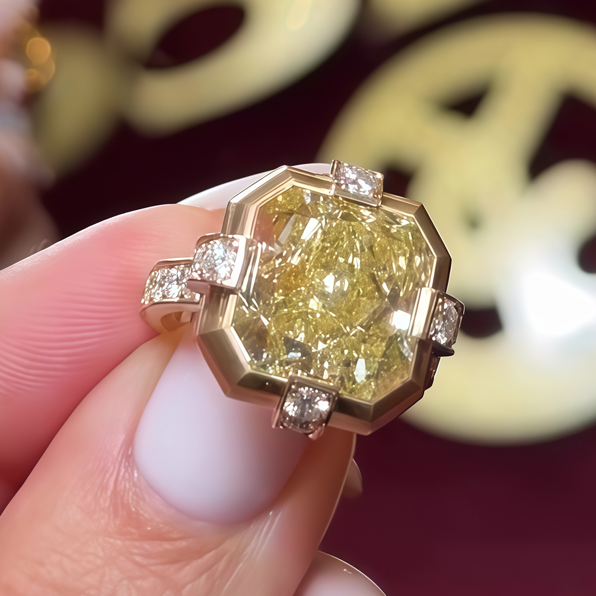 4ct Radiant Cut Yellow Sapphire Engagement Ring