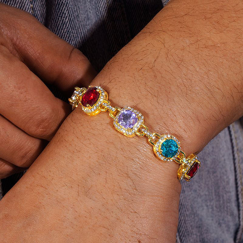 Multi Cut Rainbow Sapphire Men's Bracelet