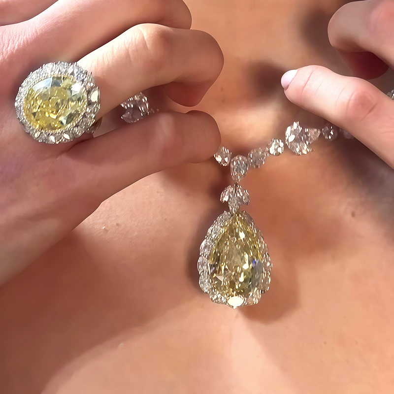 Ethereal Butterfly Pear Cut Canary Yellow & White Sapphire Choker Necklace