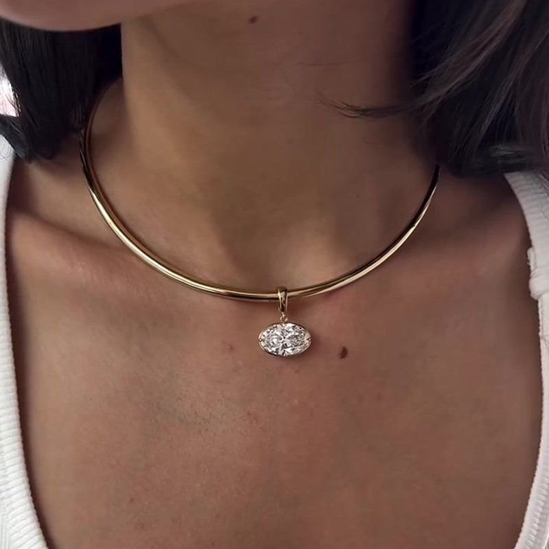 Oval Cut White Sapphire Pendant Necklace