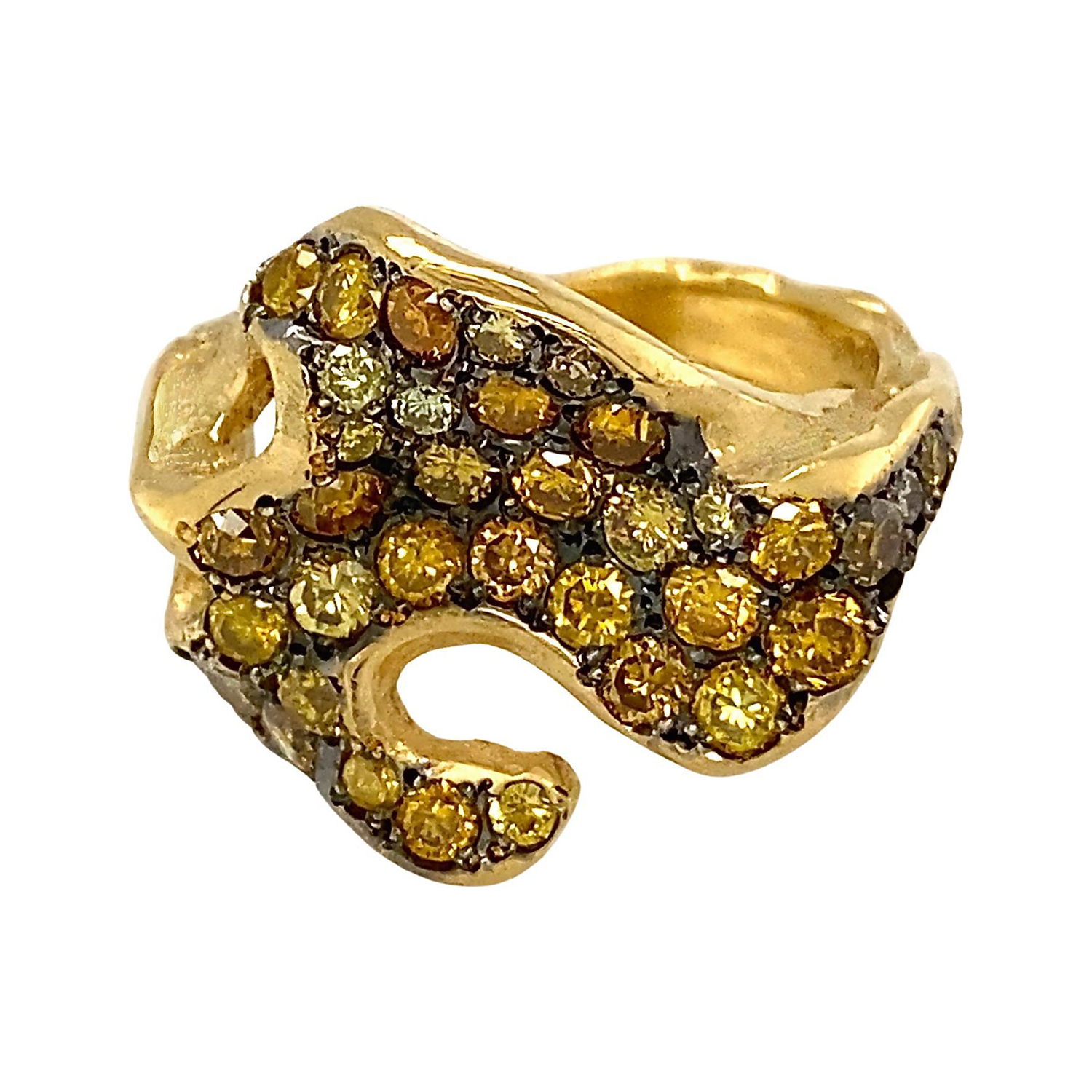 Freeform Lava Pool Ring with 1.16 Carats Yellow Spectrum Sapphire