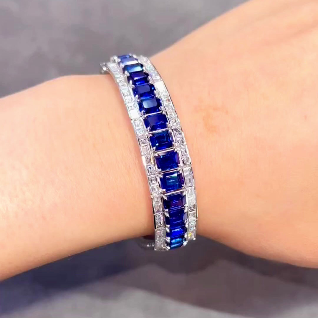 Emerald Cut Blue Sapphire Mosaic Bracelets