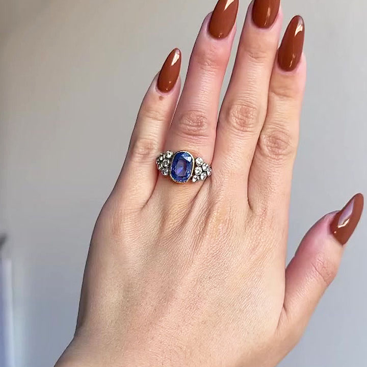 3ct Art Deco Cushion Cut Blue Sapphire Engagement Ring