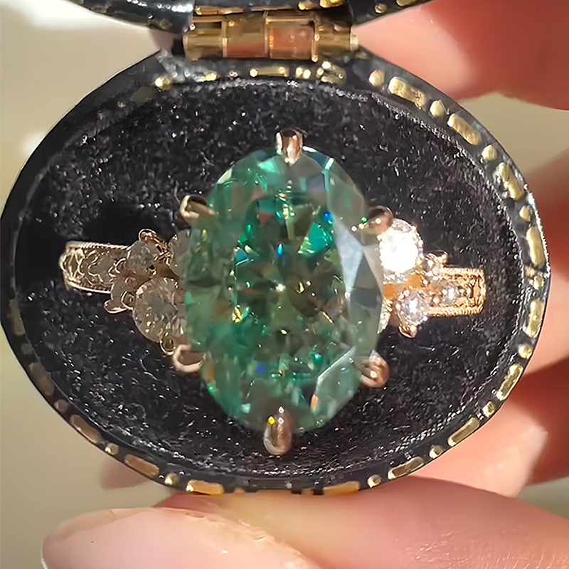 Vintage 2ct Oval Cut Emerald Sapphire Engagement Ring