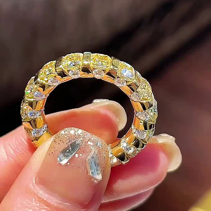6.85ct Cushion Cut Yellow Sapphire Eternity Ring
