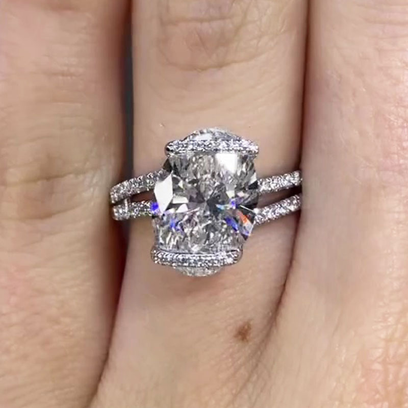 Unique 6ct Oval Cut White Sapphire Halo Engagement Ring