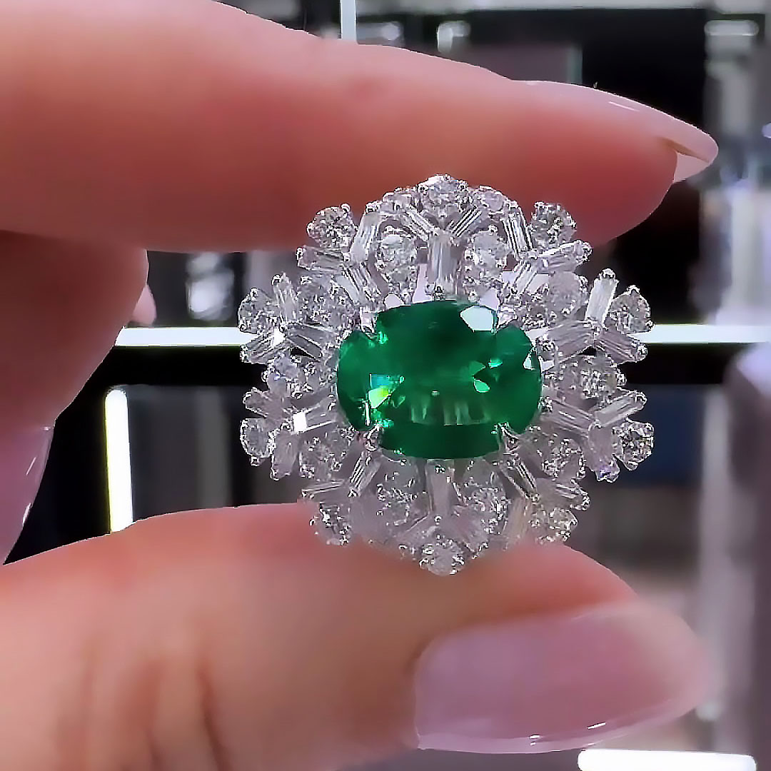 6.75ct Oval Cut Emerald Sapphire Engagement Ring