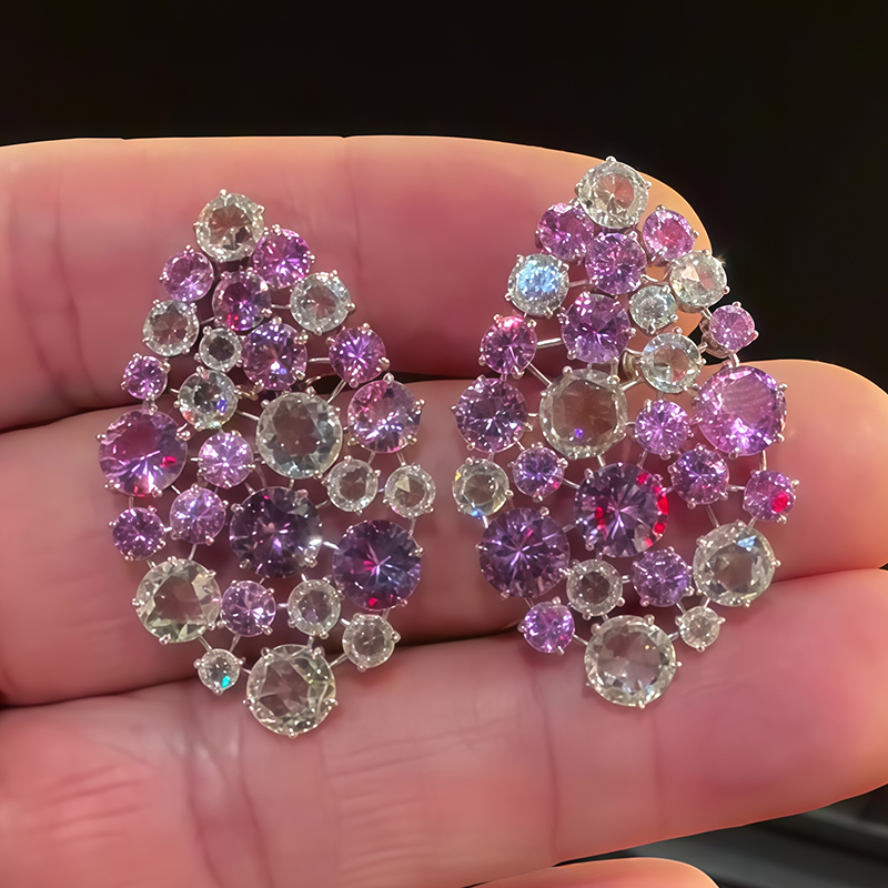 Whimsical Pastel 9ctw Round Cut Lavender & White Drop Earrings