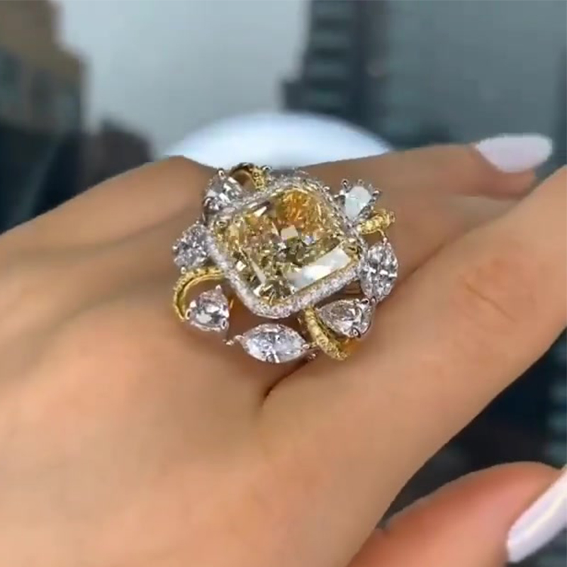3ct Radiant Cut Yellow Sapphire Fantasy Halo Cocktail Ring