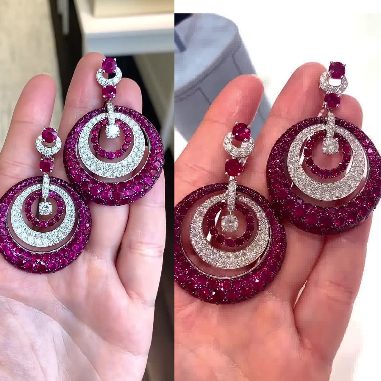 Round Cut Ruby ​​Sapphire Drop Earrings