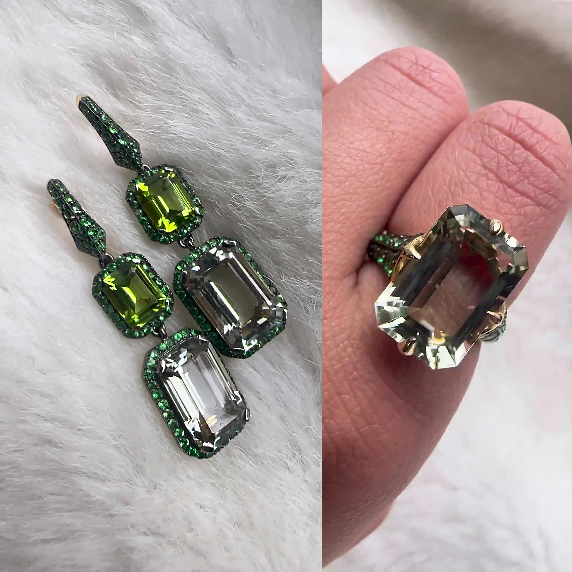 Emerald Cut Emerald Sapphire Wedding Sets/Earrings