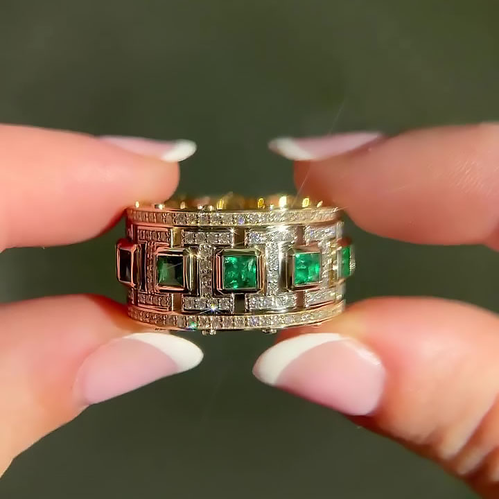 7.25ct Princess Cut Emerald Sapphire Eternity Ring