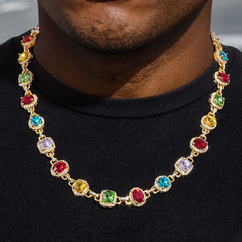 Multi Cut Rainbow Sapphire Men's Necklace