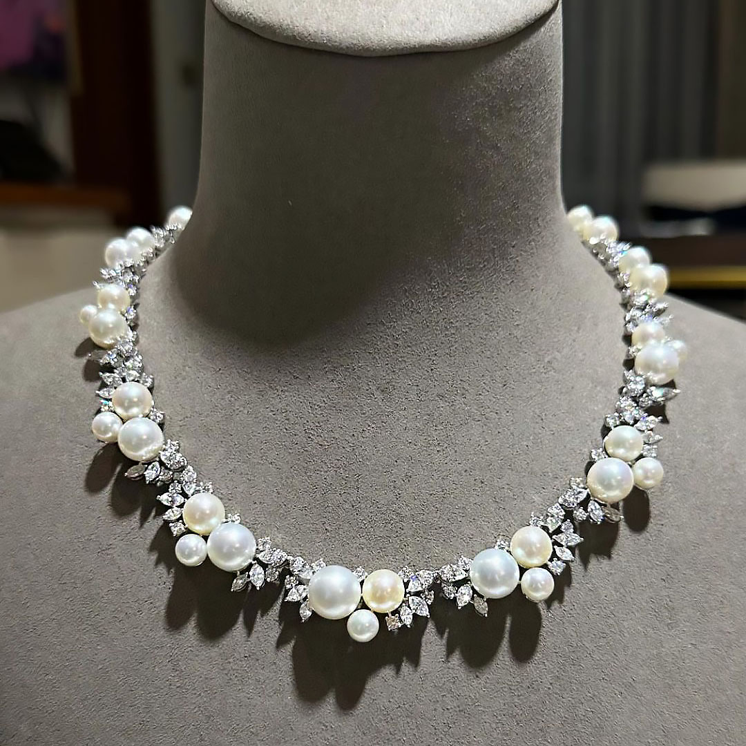 Multi-cut White Sapphire Pearl Necklace